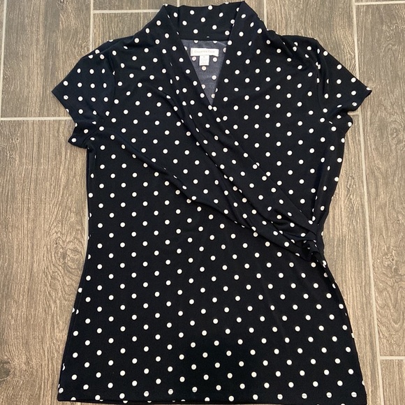 Charter Club Polka Dot Faux Wrap VNeck Blouse - Picture 2 of 9